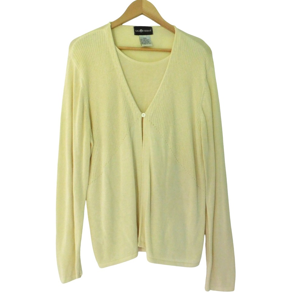Sag Harbor Size Large  Cardigan with Attached Cami Sweater Ivory Modest‎